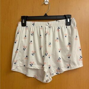 Women's White and Pink Cherry Print Pajama Shorts